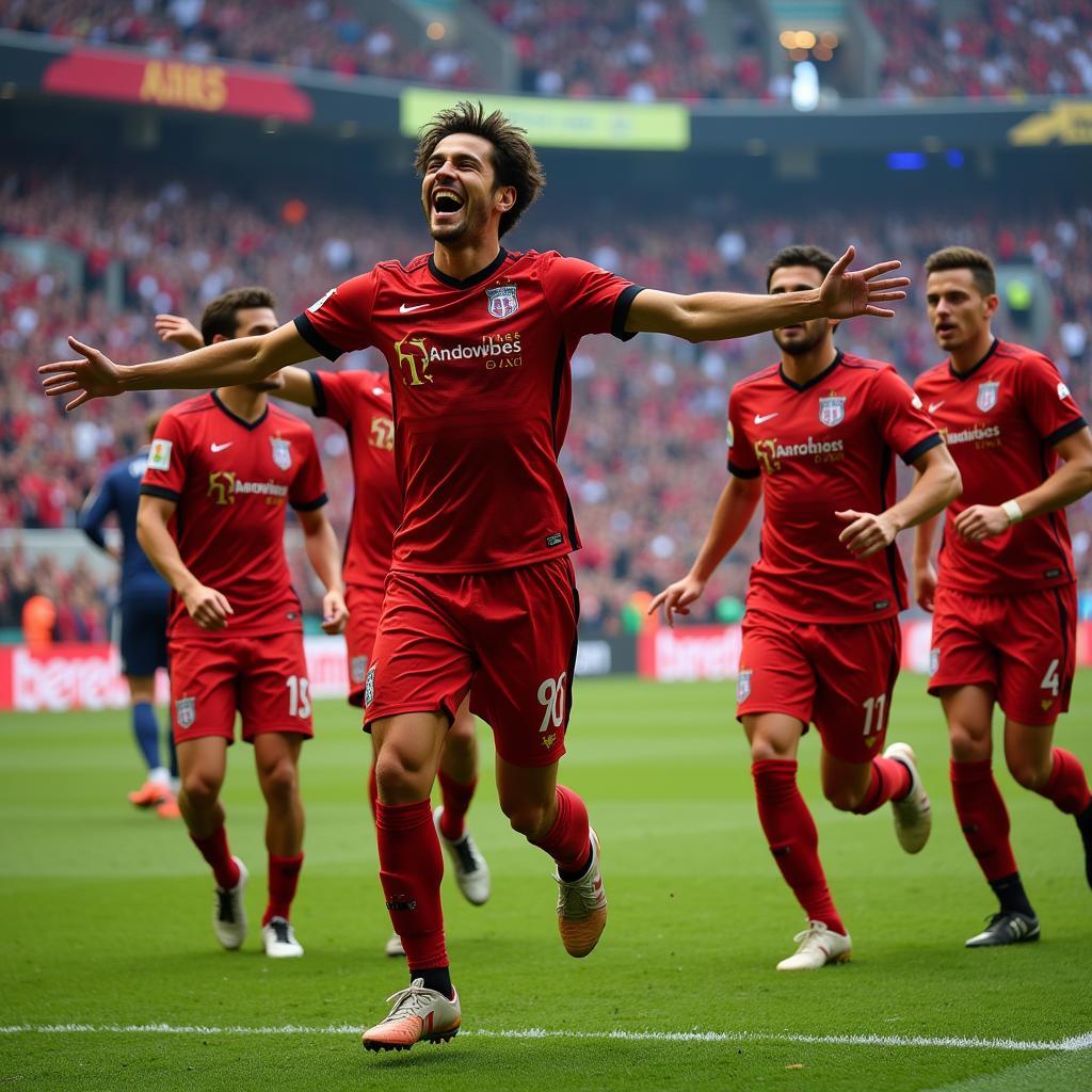 Parejo celebrating a victory with his teammates