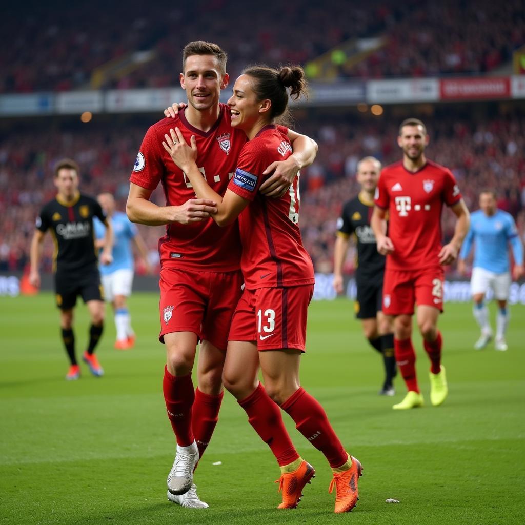 Phil Foden celebrating a goal with his teammates