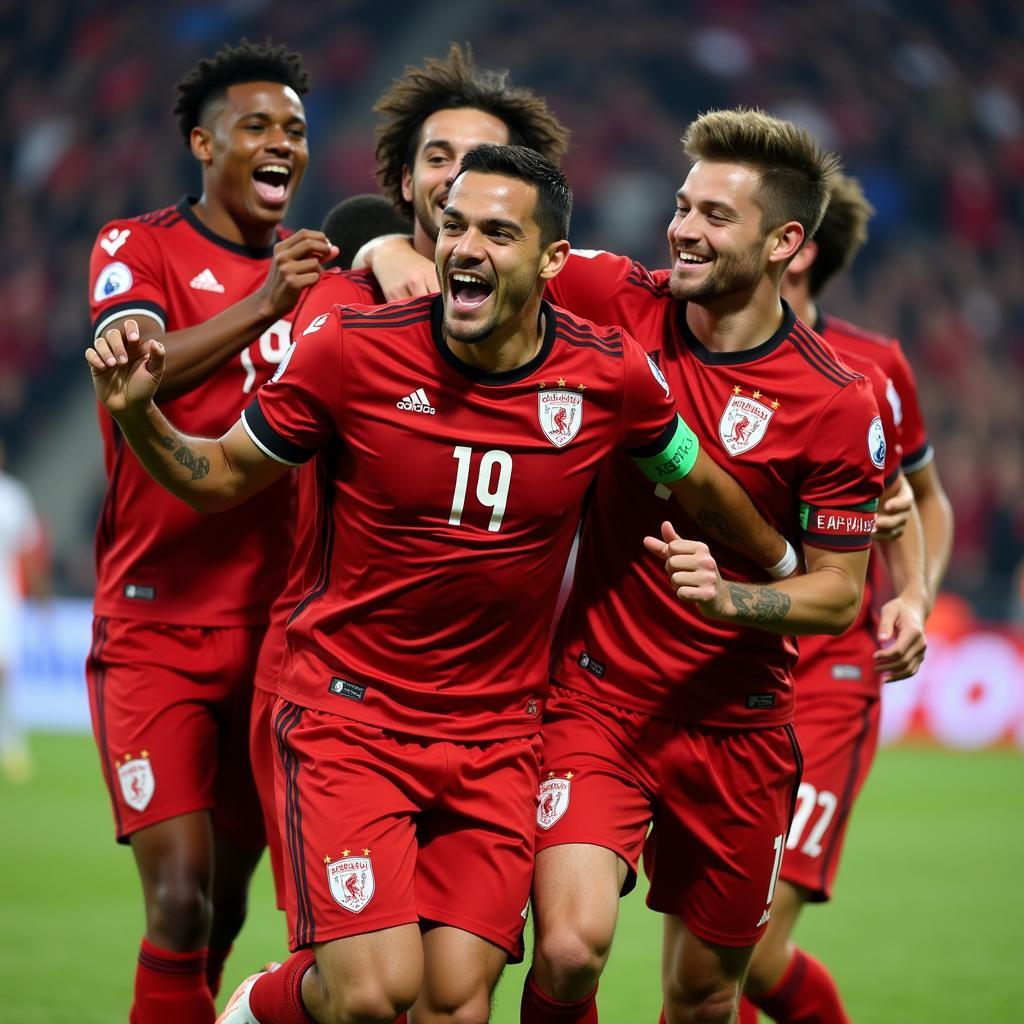 Pizzi ăn mừng bàn thắng cùng đồng đội