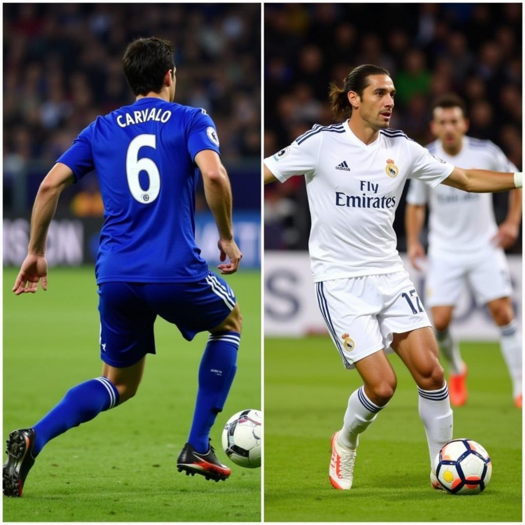 Ricardo Carvalho in action for Chelsea and Real Madrid, wearing the number 6 jersey.