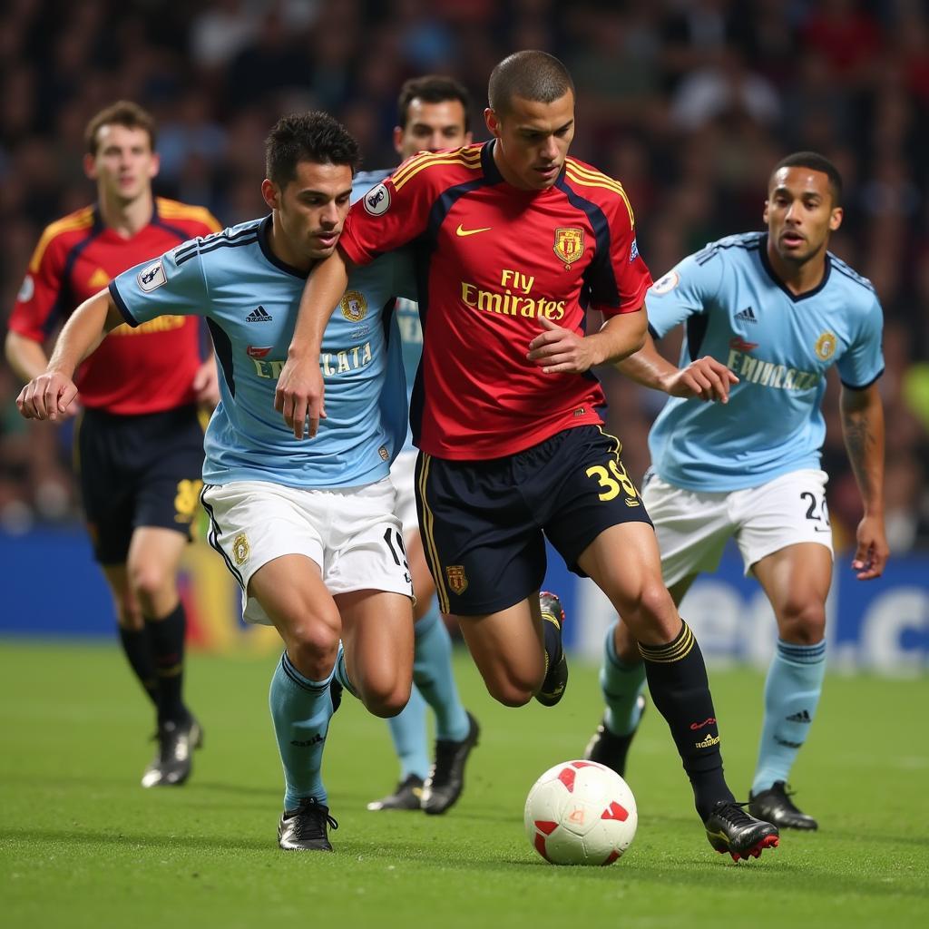 Rivaldo showcasing his impressive dribbling skills, navigating past defenders with ease.