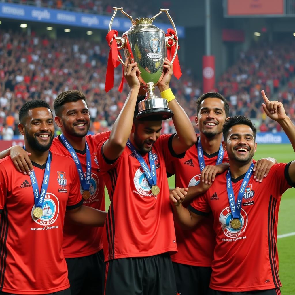 Rohit Chand cùng đồng đội Persija Jakarta ăn mừng chức vô địch