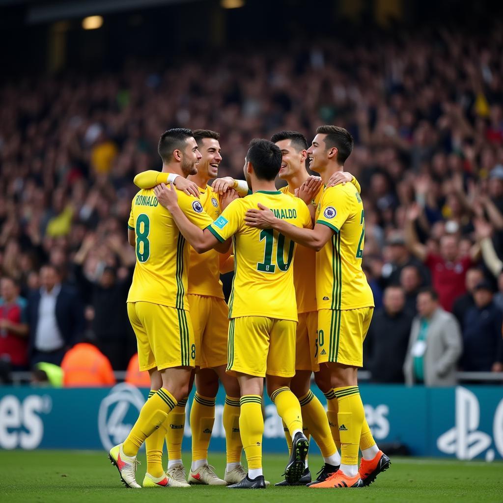 Ronaldo celebrating a goal with his teammates