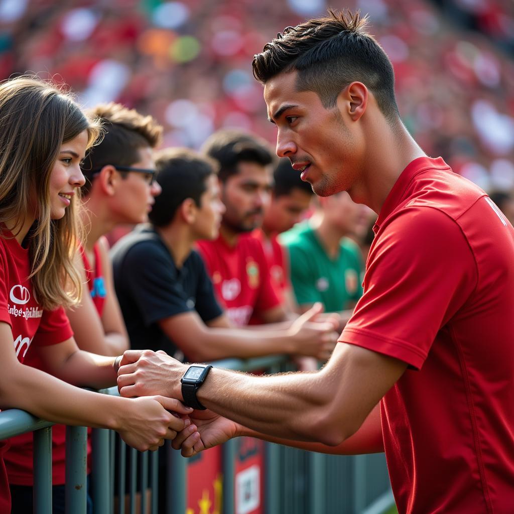 Cristiano Ronaldo giao lưu với người hâm mộ sau một trận đấu chili soccer