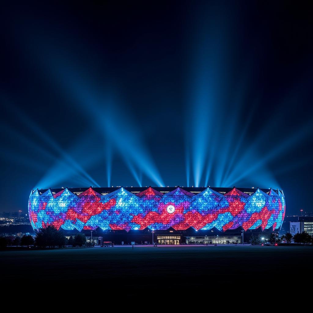 Russia Stadium lung linh trong ánh đèn buổi tối.