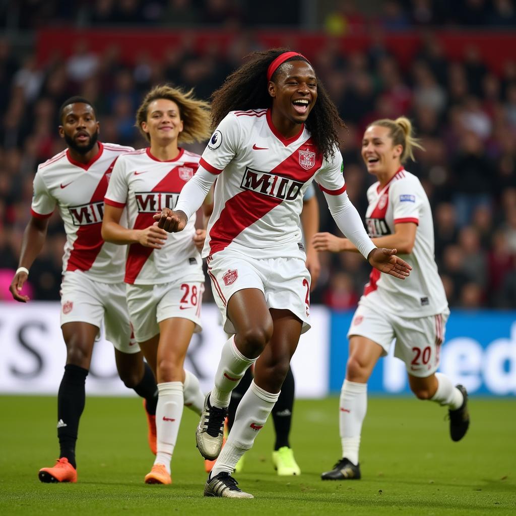 Allan Saint-Maximin celebrating a goal with his teammates, highlighting his importance to the team.