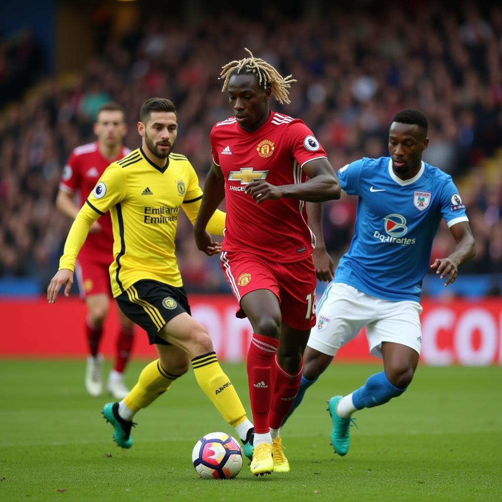 Allan Saint-Maximin showcasing his exceptional dribbling ability during a Premier League match.