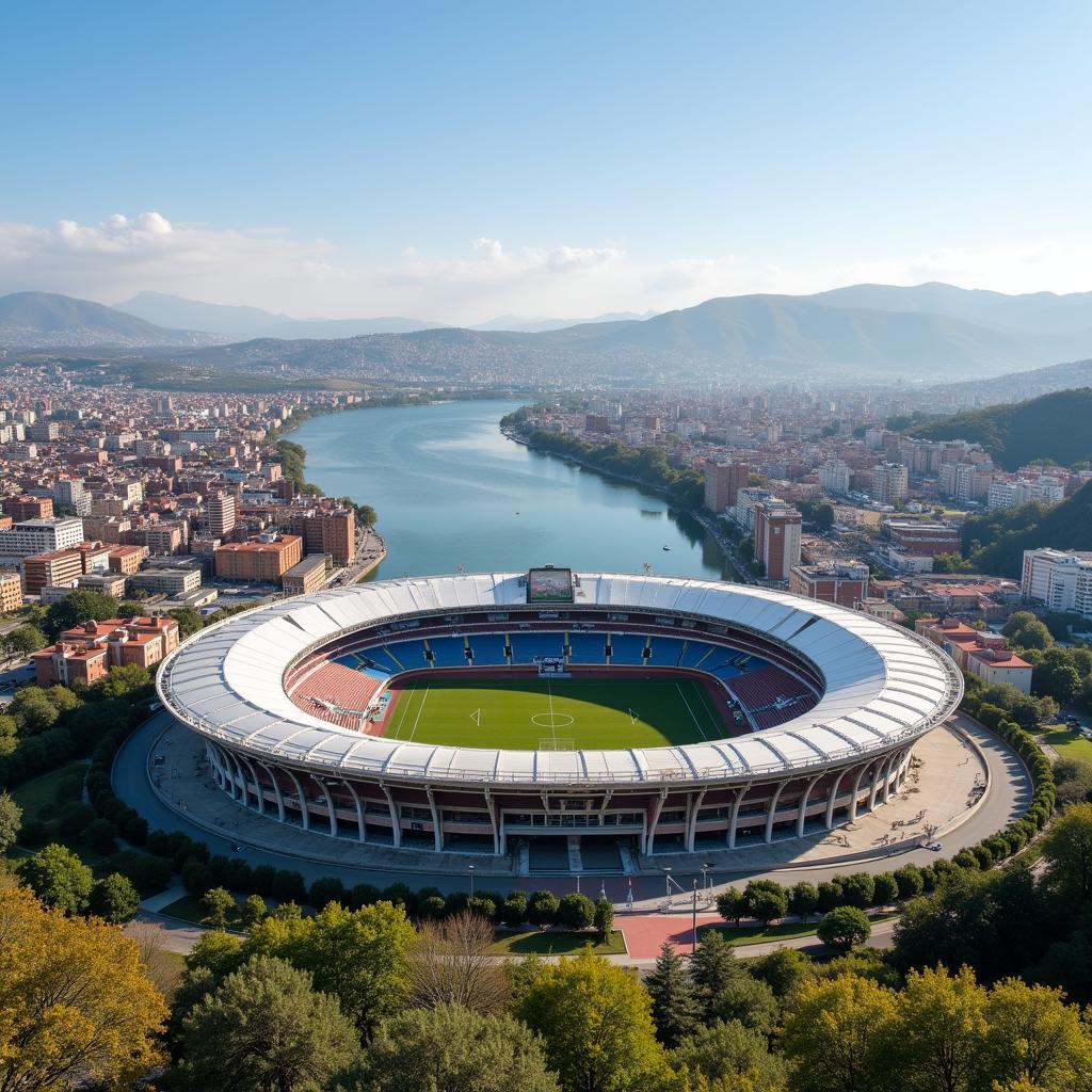 Sân vận động Estadio Restelo nằm bên bờ sông Tagus thơ mộng, tạo nên một khung cảnh đẹp như tranh vẽ.