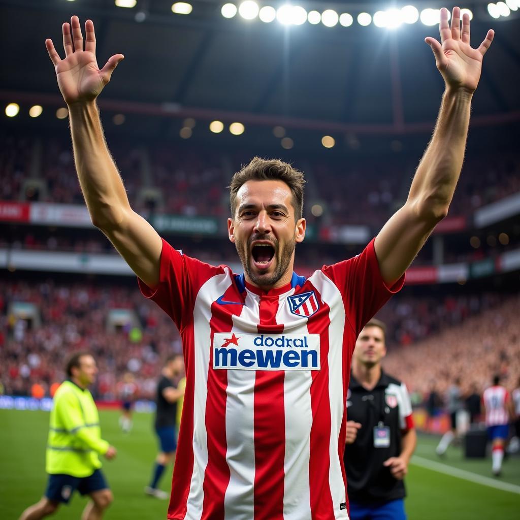 Šime Vrsaljko trong màu áo Atletico Madrid ăn mừng chiến thắng Europa League.