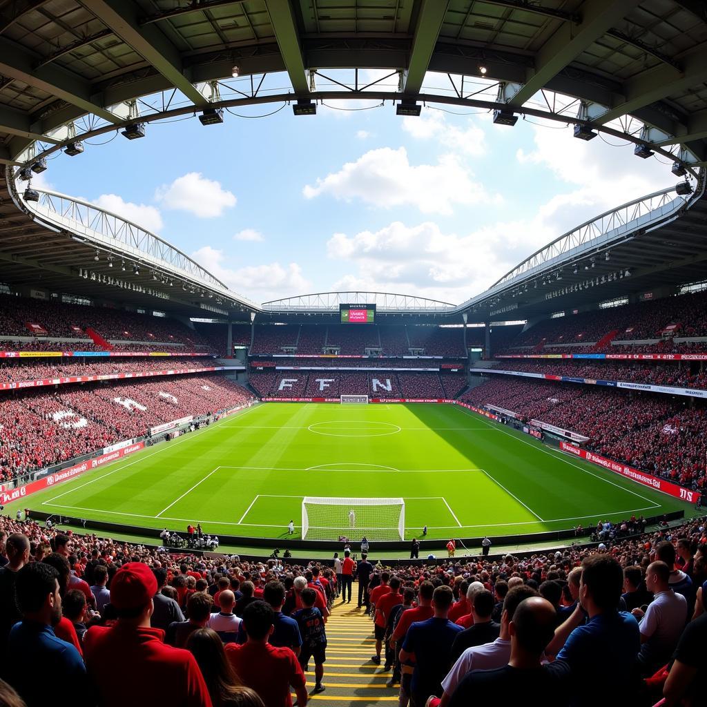 St. Jakob-Park in Basel, Switzerland, filled with cheering fans during a football match.