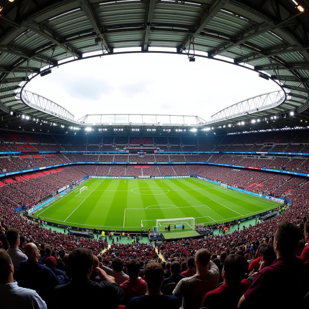 Toàn cảnh Stade de France chật kín khán giả trong một trận đấu bóng đá.