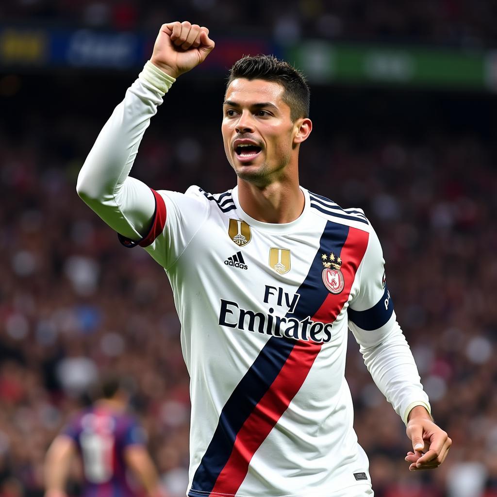 Cristiano Ronaldo ăn mừng chiến thắng với đầy tham vọng và quyết tâm.