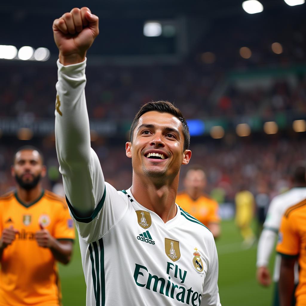 Cristiano Ronaldo ăn mừng chiến thắng với tinh thần thép