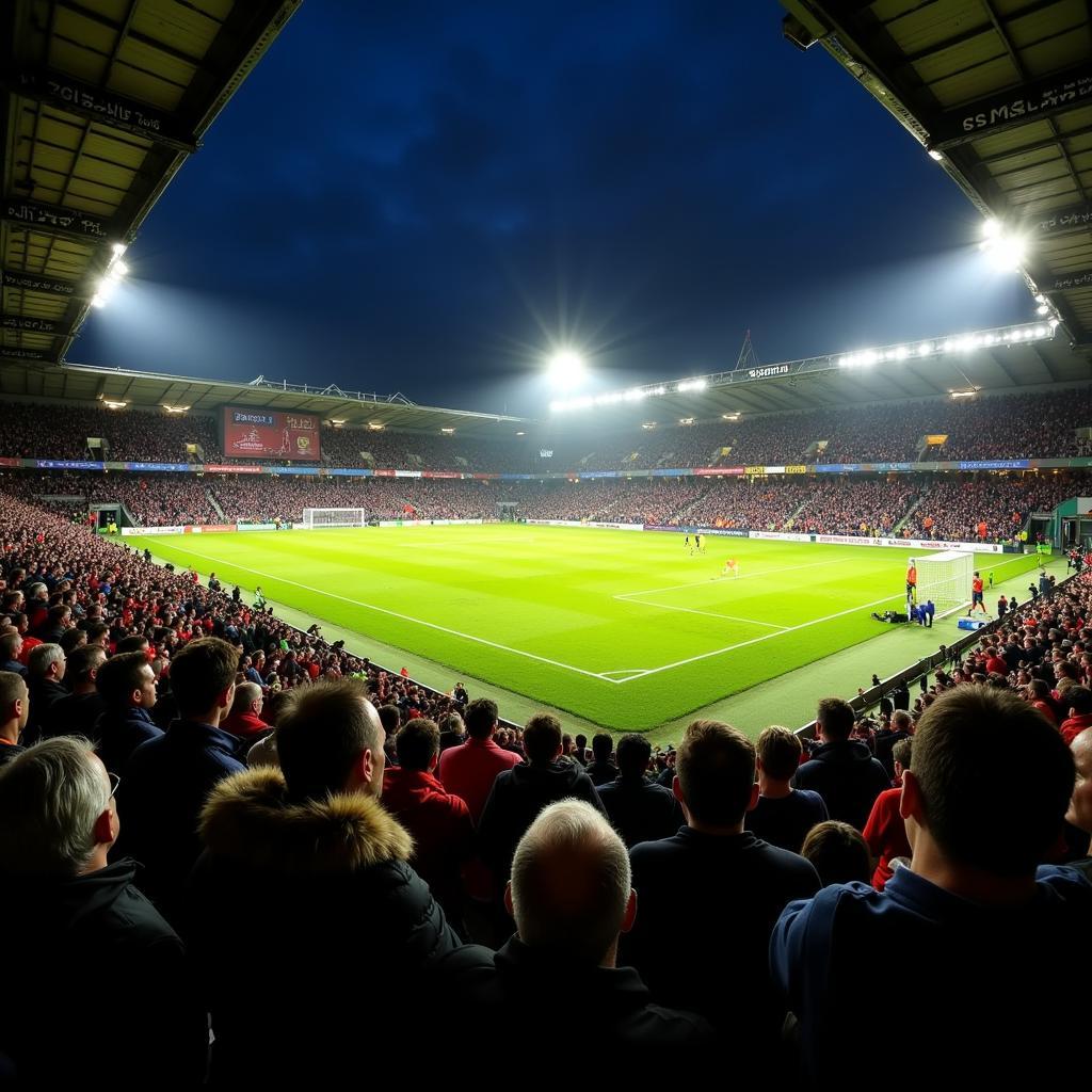 Khán đài Tolka Park Stadium chật kín khán giả.