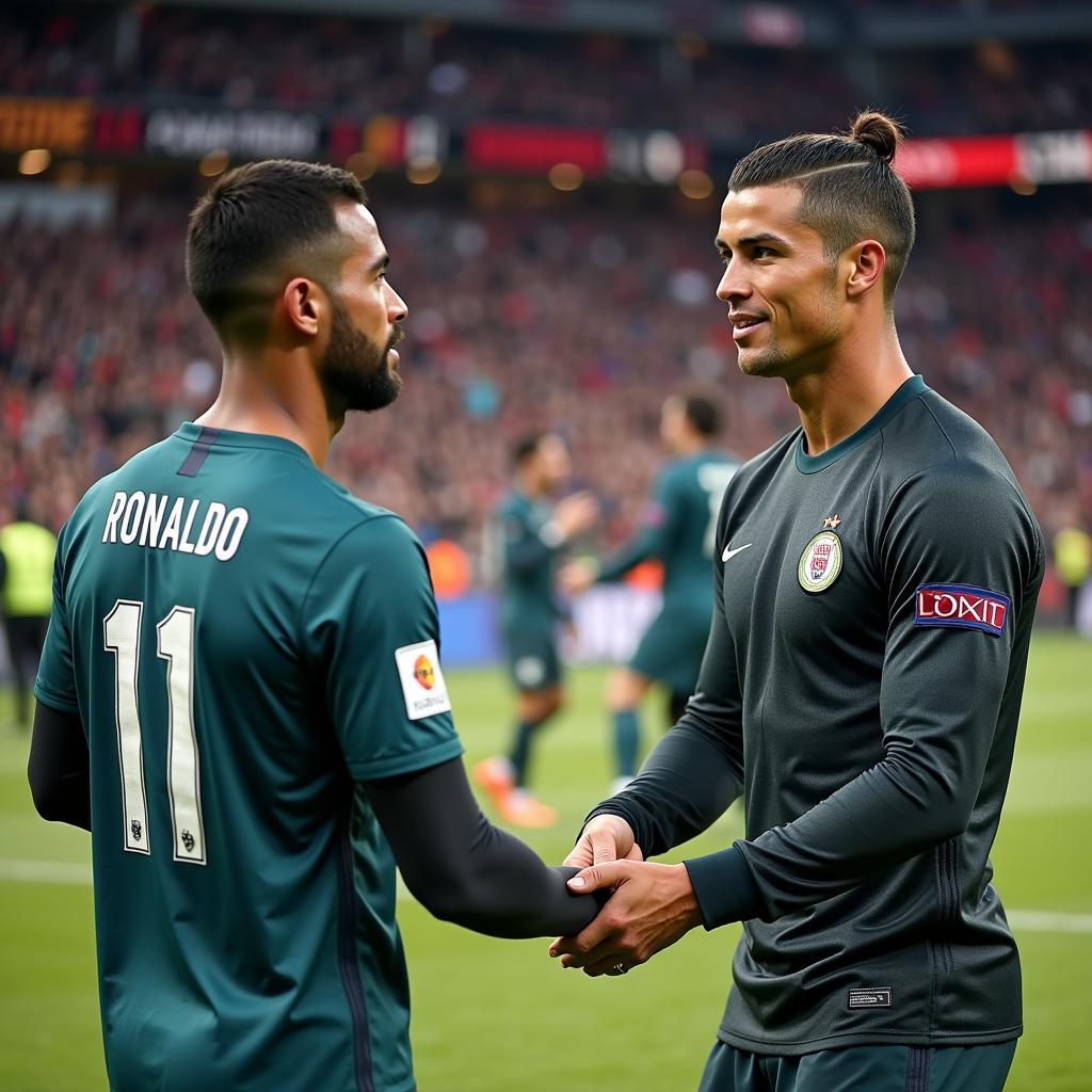 Cristiano Ronaldo bắt tay đối thủ sau trận đấu