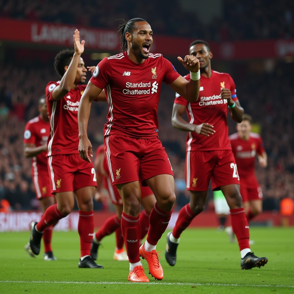 Van Dijk ăn mừng bàn thắng trong màu áo Liverpool