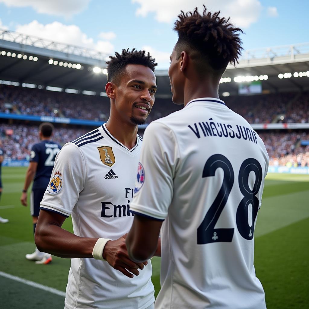 Vinicius Junior in his Real Madrid debut, wearing the number 28 jersey