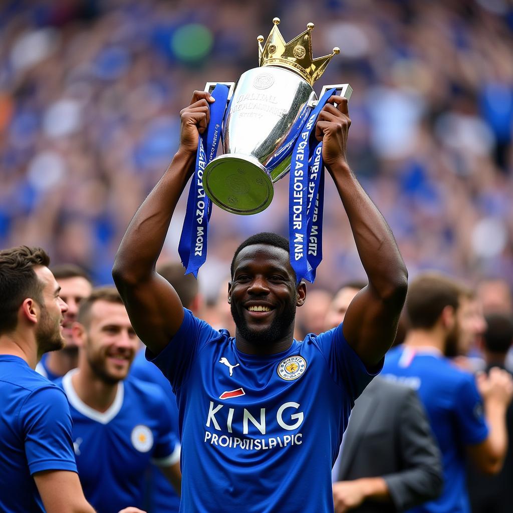 Wes Morgan nâng cao chiếc cúp Premier League