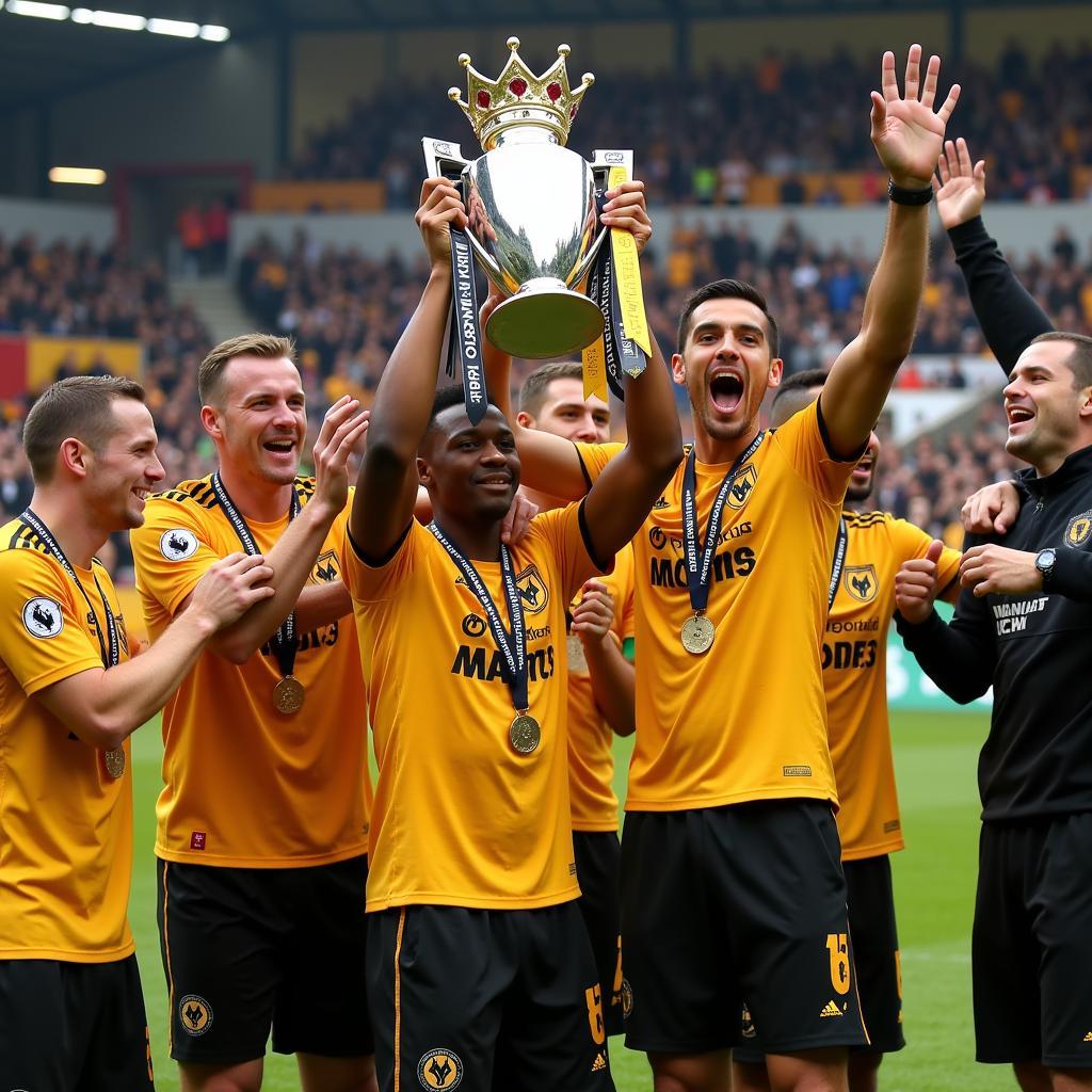 Wolverhampton Wanderers celebrating their First Division title victory.