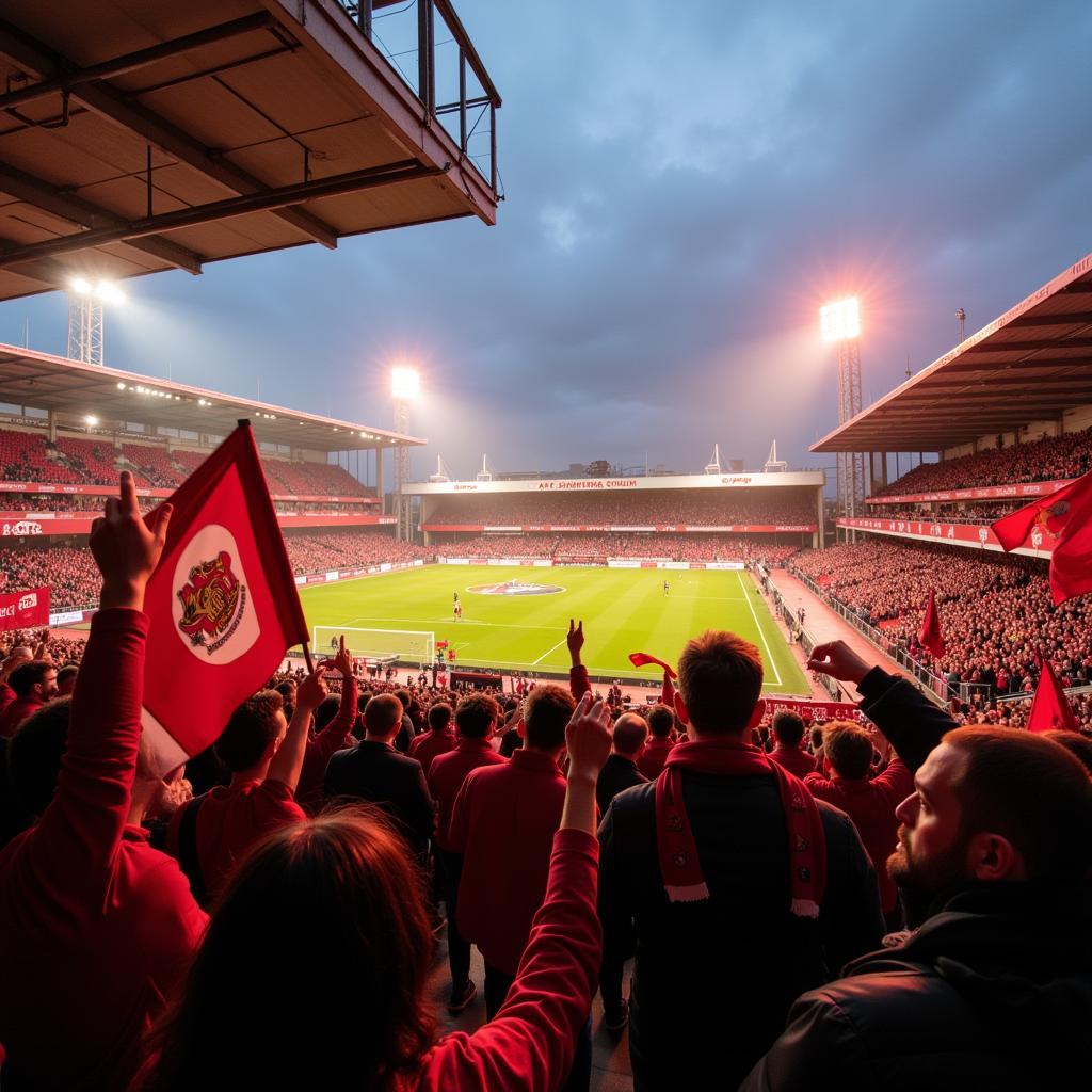 Cổ động viên Wrexham AFC ăn mừng chiến thắng