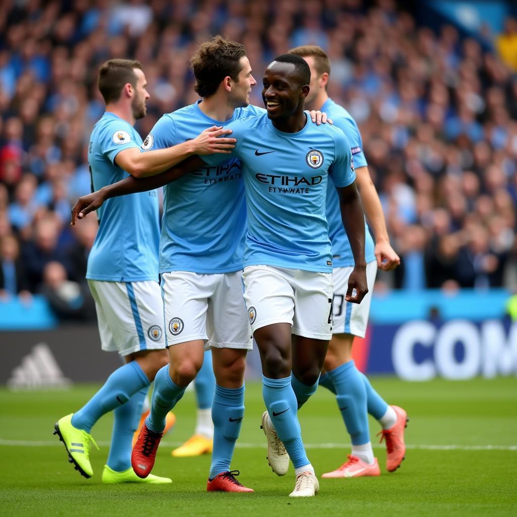 Yaya Toure ăn mừng bàn thắng trong màu áo Man City