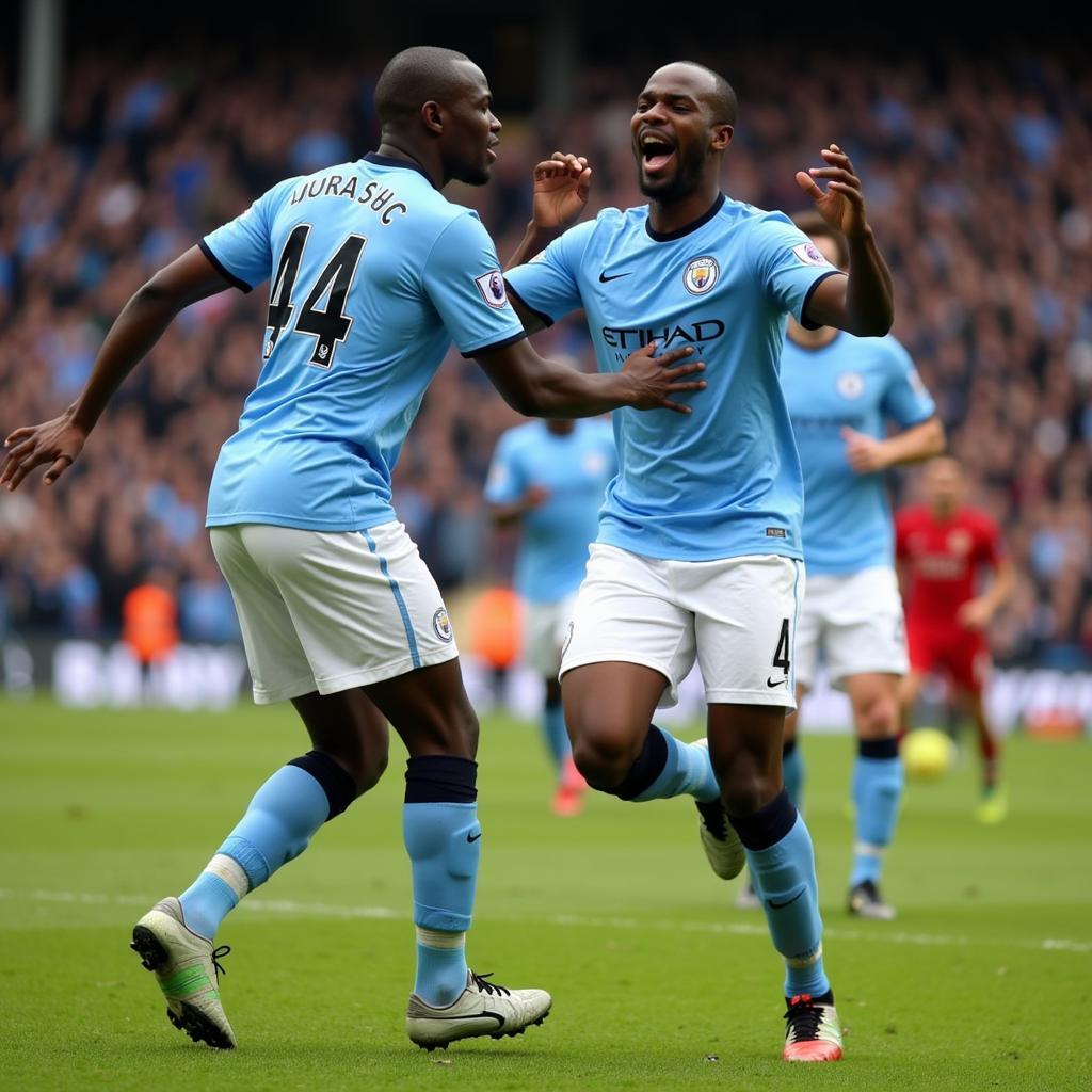 Yaya Toure ăn mừng bàn thắng trong màu áo Manchester City