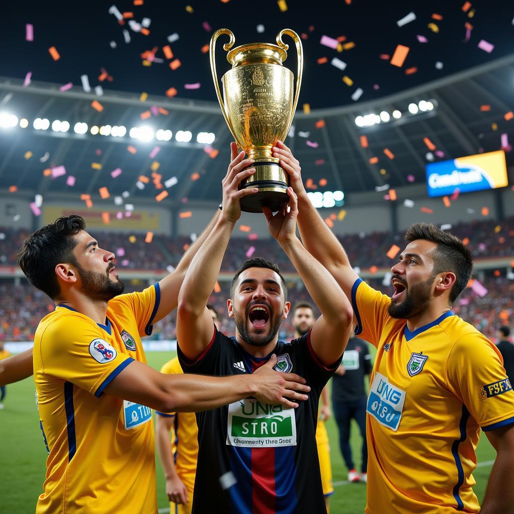 Al Nassr players nâng cao chiếc cúp vô địch