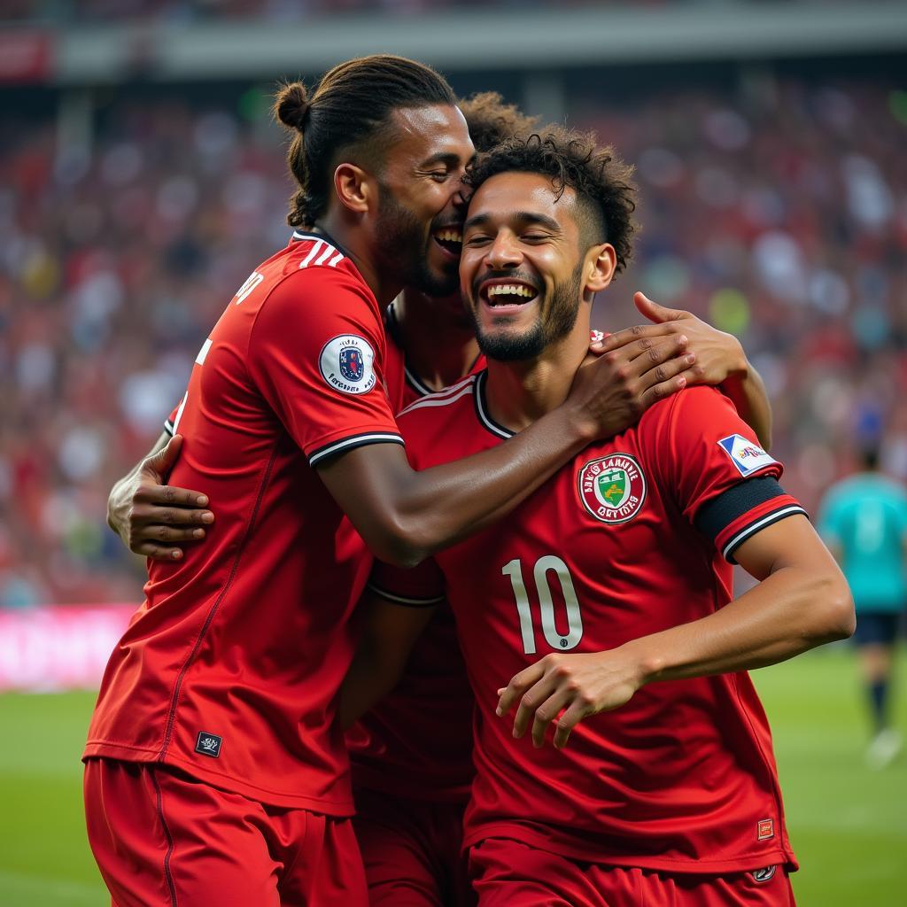 Các cầu thủ Al Shabab FC ăn mừng chiến thắng sau một trận đấu căng thẳng