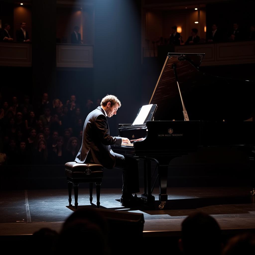 Allie Trifonov biểu diễn piano trên sân khấu