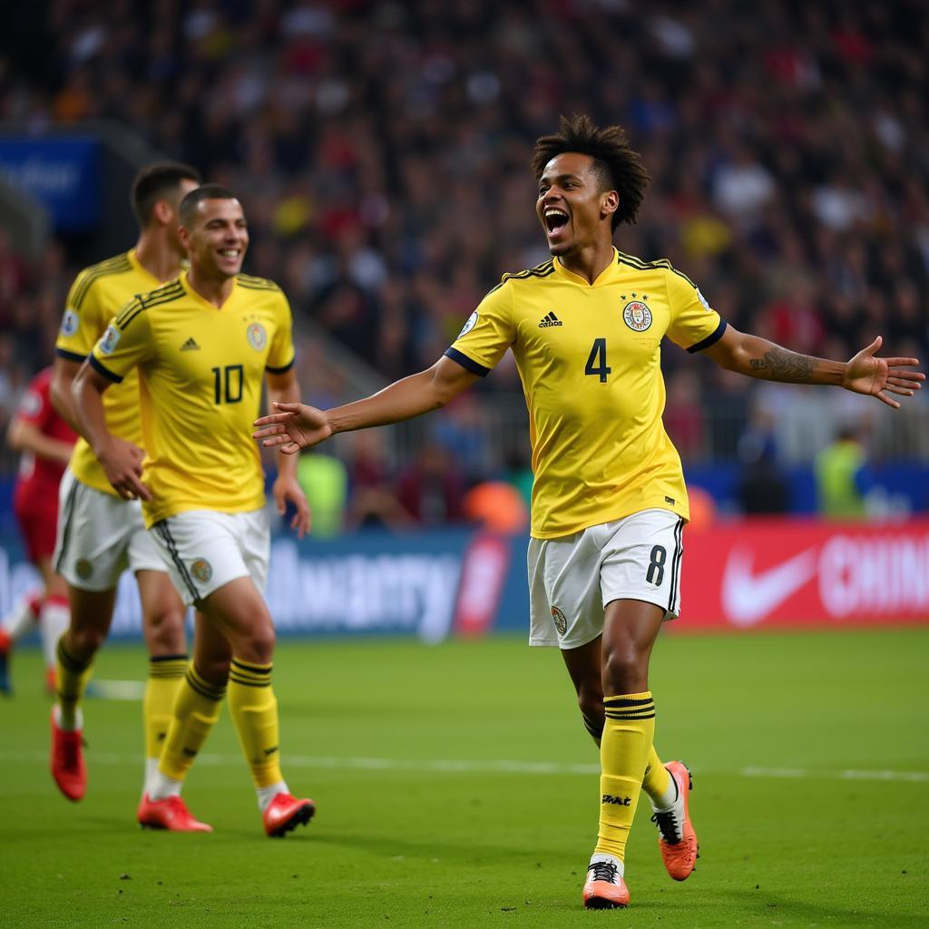 Andre Carrillo ăn mừng bàn thắng