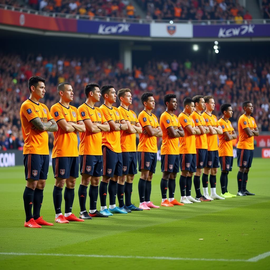 Đội hình Angkor Tiger FC ra sân trong một trận đấu quan trọng