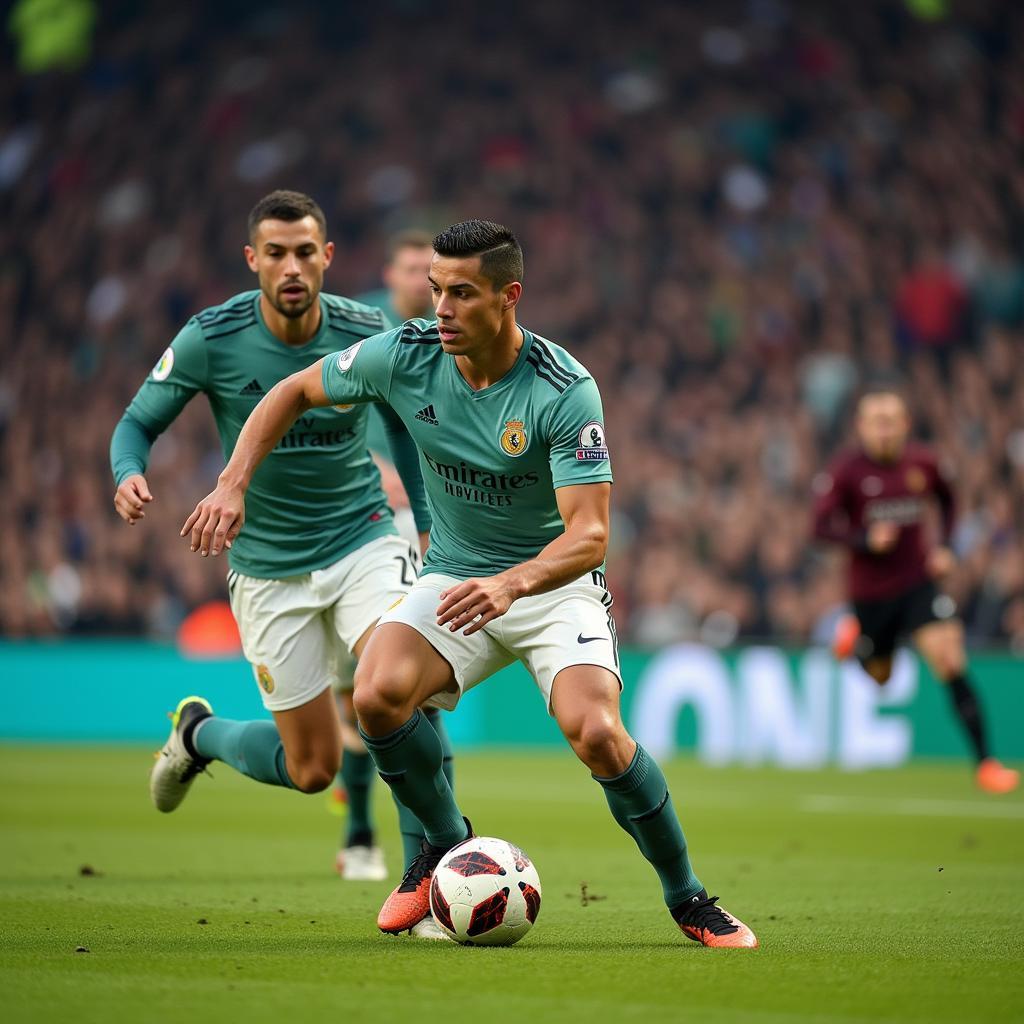 Cristiano Ronaldo thể hiện kỹ thuật điêu luyện trên sân cỏ