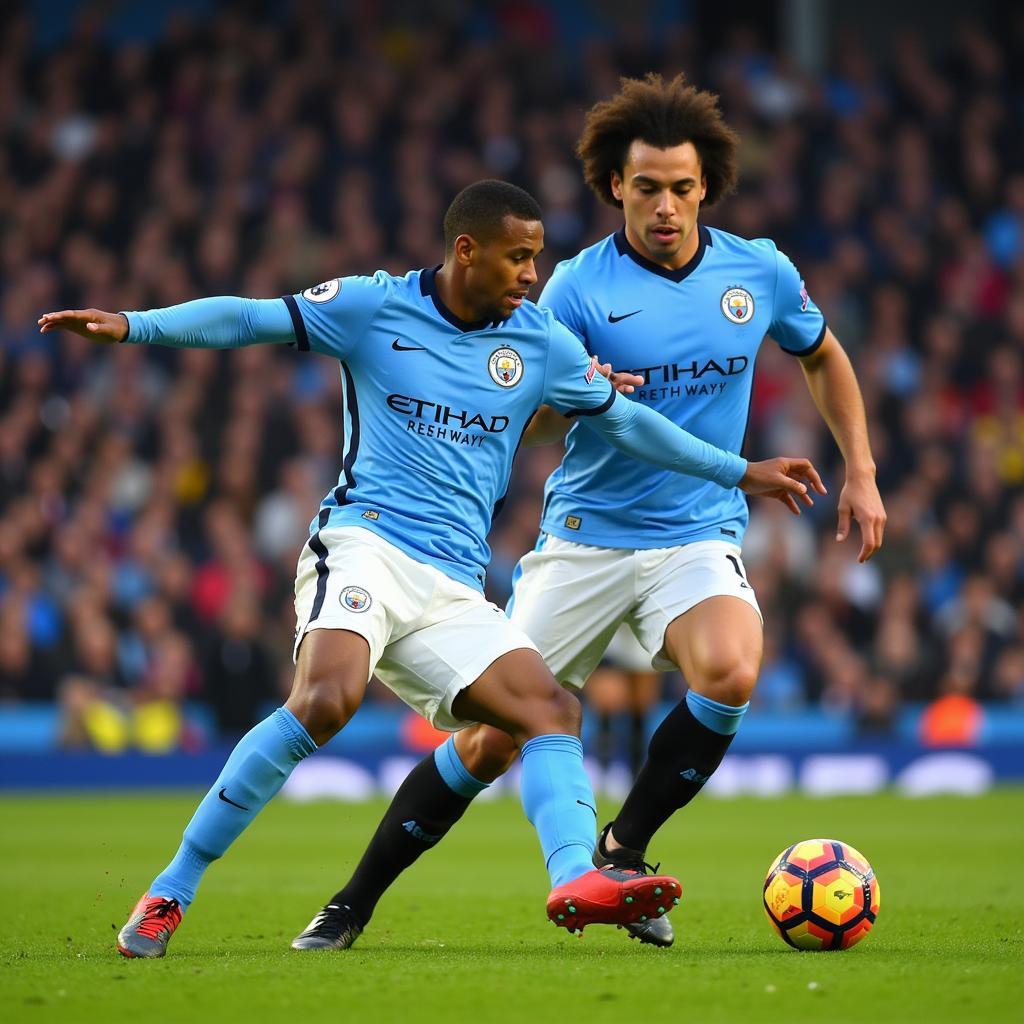 Artur Dias phòng ngự trong màu áo Manchester City