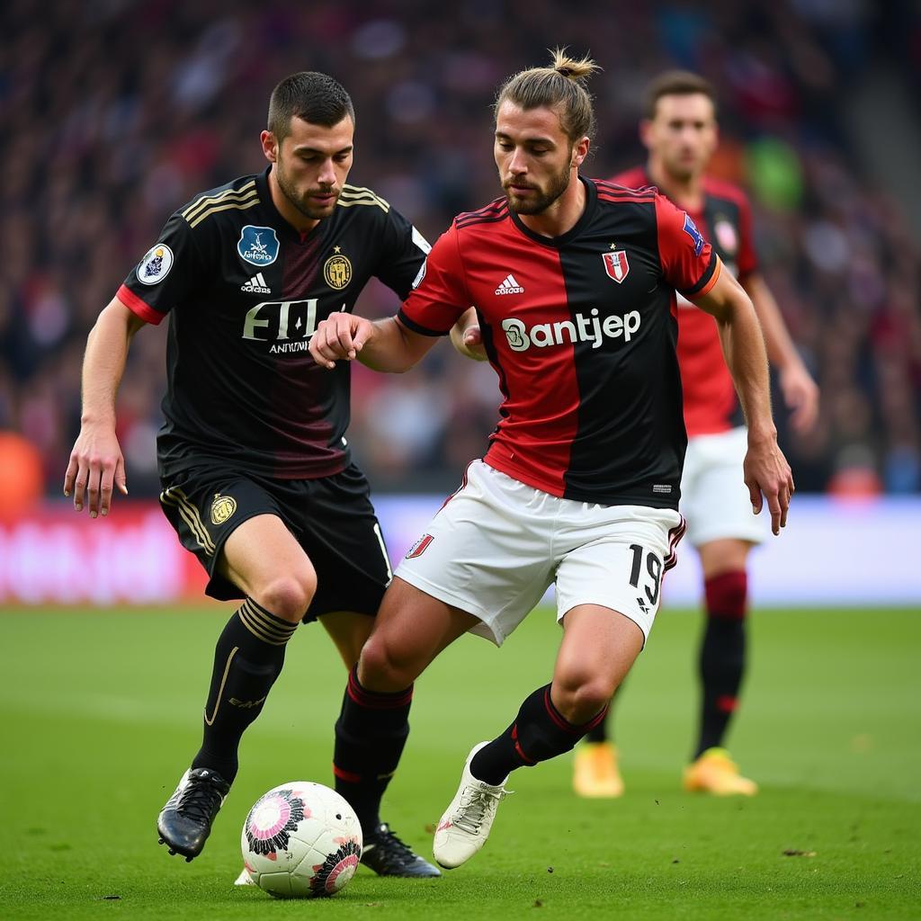 Cầu thủ Besiktas và Brugge trong một pha tranh chấp bóng quyết liệt