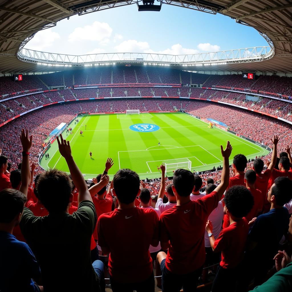 Cổ động viên cuồng nhiệt tại sân vận động Estadio Bonfim trong một trận đấu bóng đá.