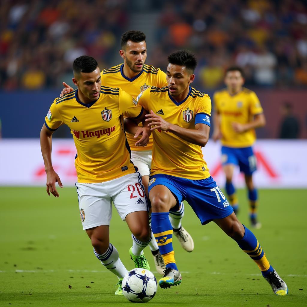 Tigres soccer players on the field