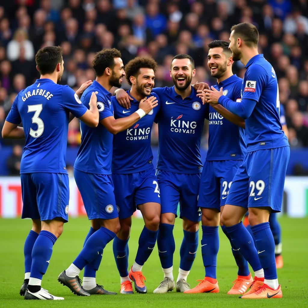 Cầu thủ Leicester City ăn mừng chiến thắng