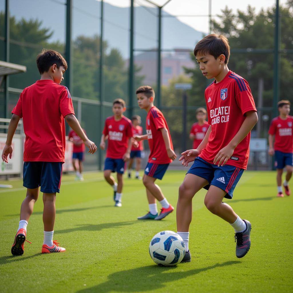 Cầu thủ trẻ của Athletic Club đang tập luyện tại Lezama.