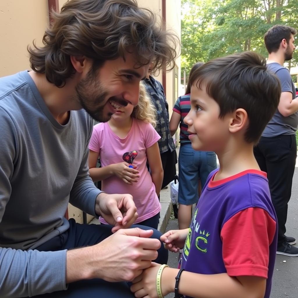 Claudio Santini trao đổi với fan nhỏ tuổi