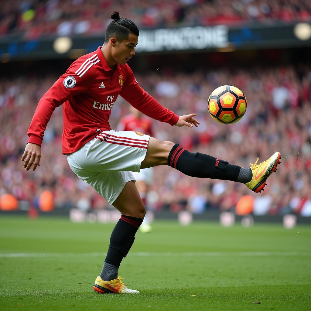 Cristiano Ronaldo thực hiện cú sút struck