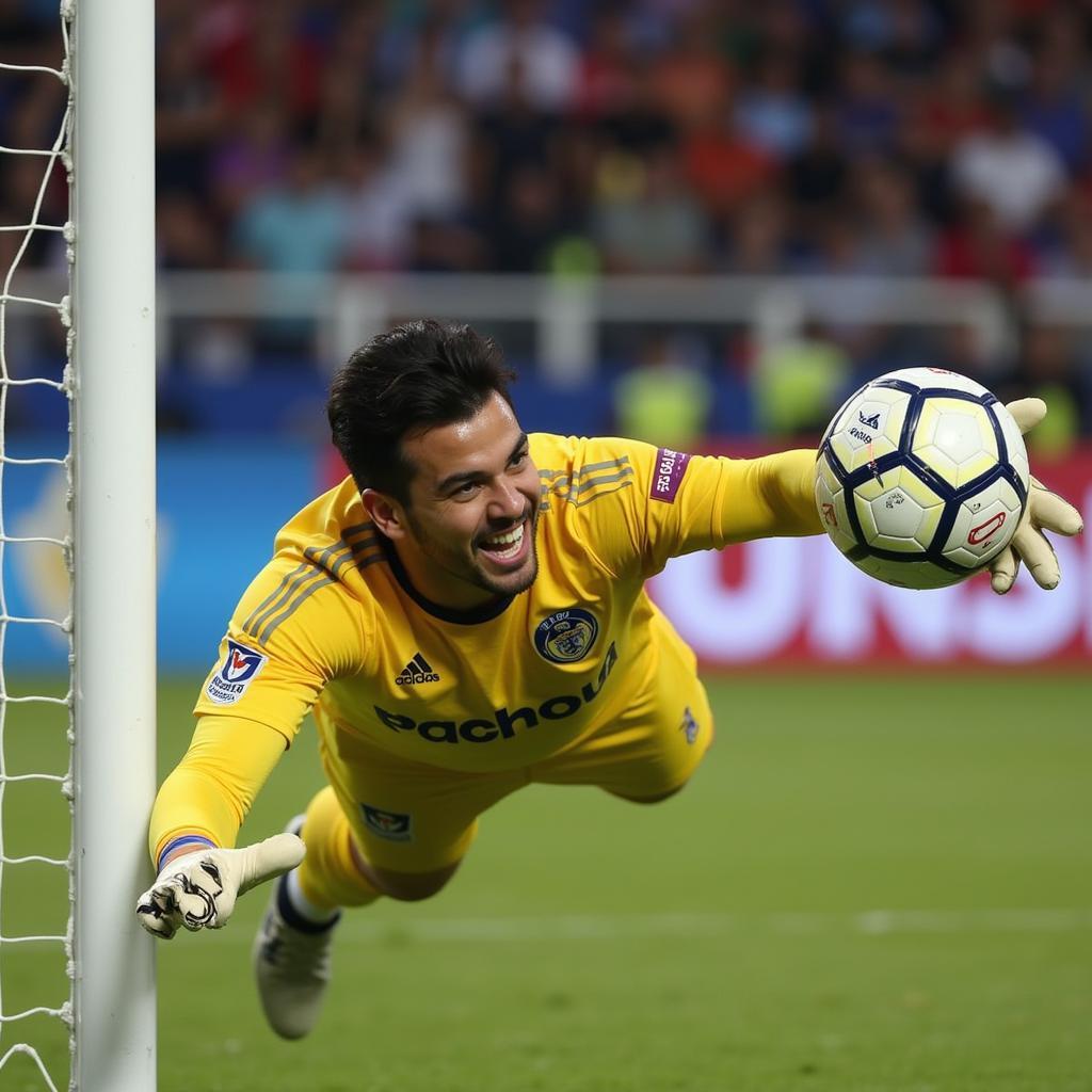 Damián Ustari thực hiện một pha cứu thua ngoạn mục trong màu áo Pachuca.