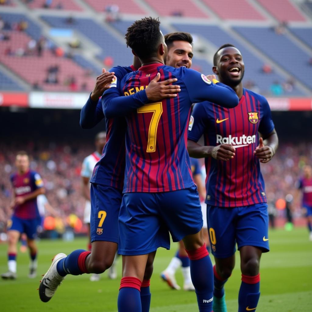 Dembele trong màu áo Barcelona với số áo 7