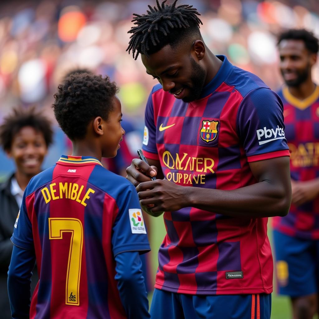 Dembele ký tặng áo đấu cho người hâm mộ