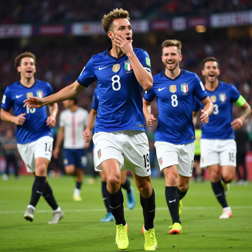 Dominic Berardi ăn mừng bàn thắng trong màu áo đội tuyển Ý tại EURO 2020.