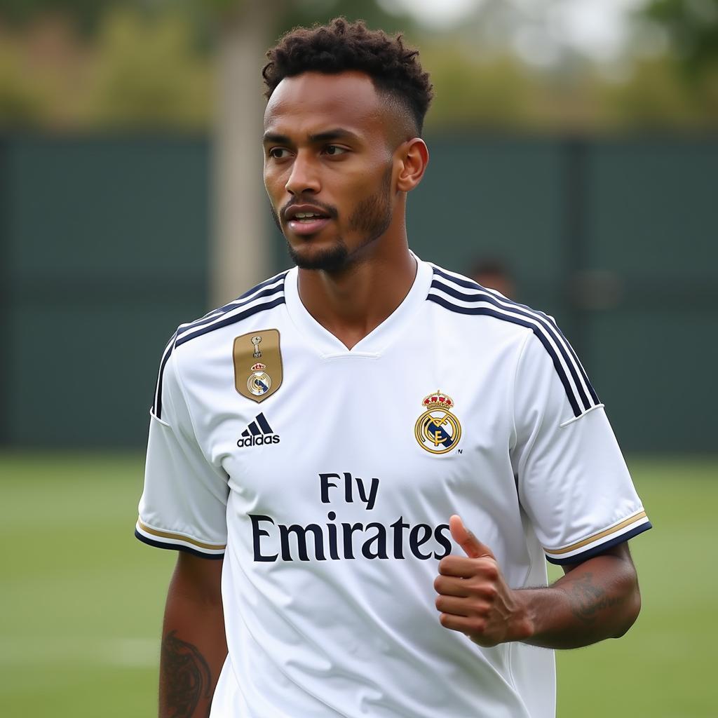 Endrick khoác áo Real Madrid trong buổi lễ ra mắt.