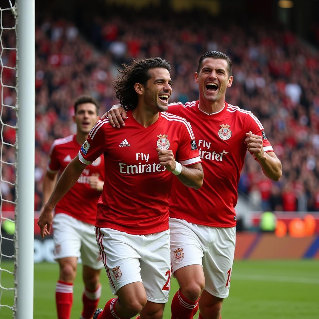 Franco Cervi ăn mừng bàn thắng trong màu áo Benfica