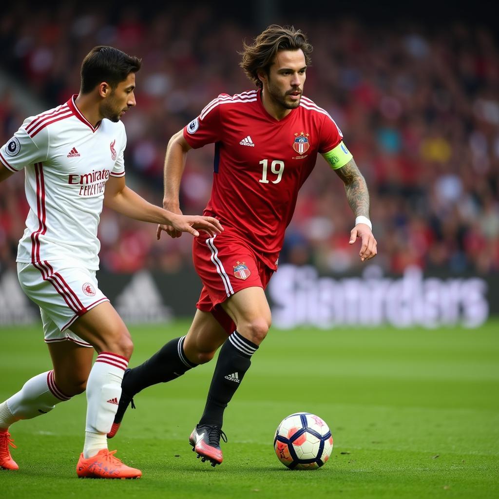 Antoine Griezmann dribbling past a defender