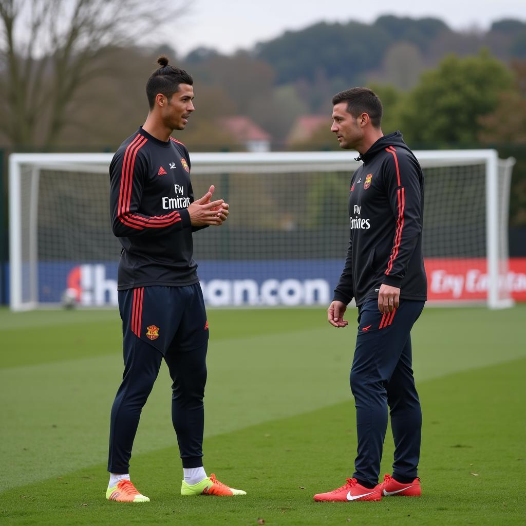Cristiano Ronaldo trao đổi với huấn luyện viên