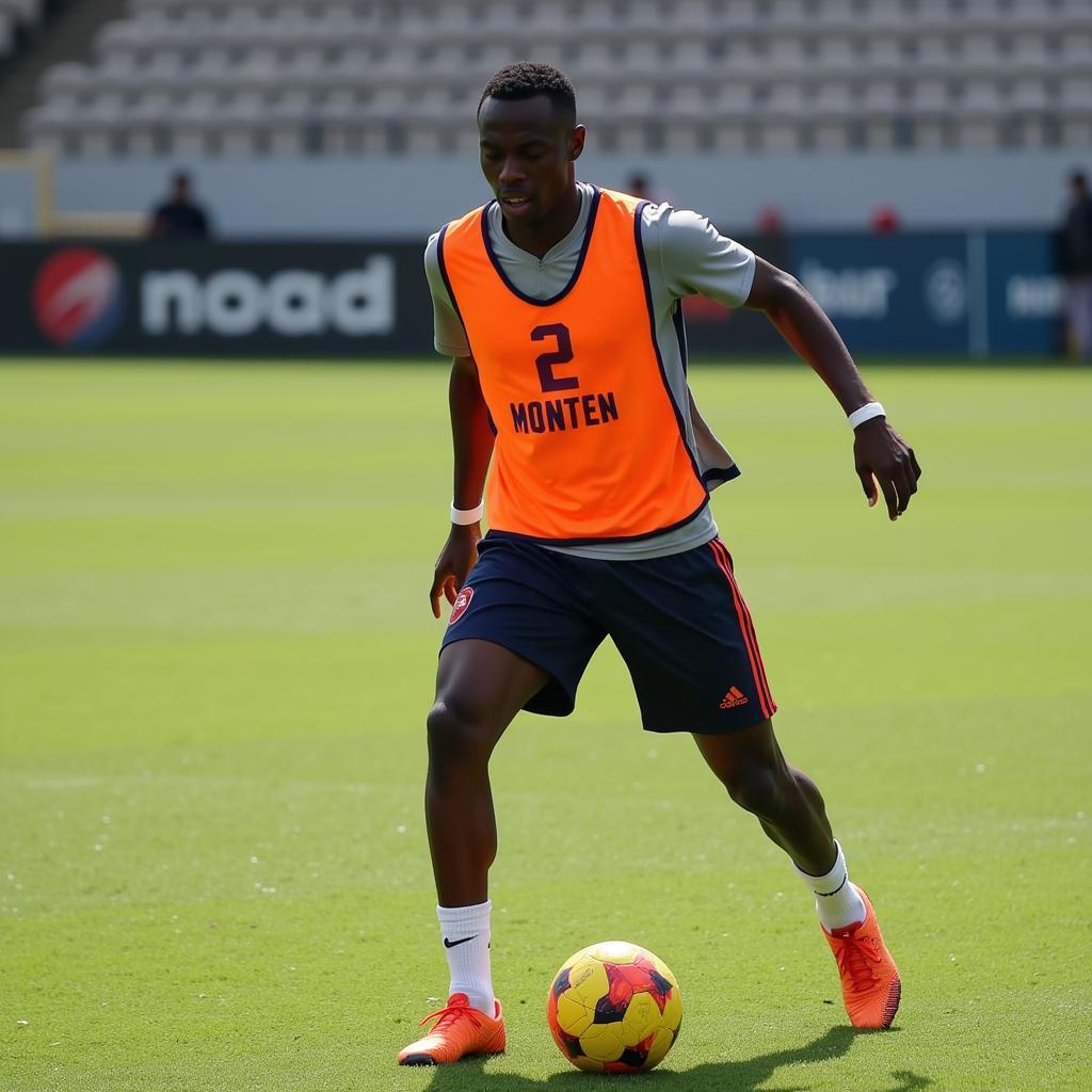Ibrahima Keita luyện tập chăm chỉ trên sân, thể hiện sự quyết tâm và nỗ lực không ngừng.
