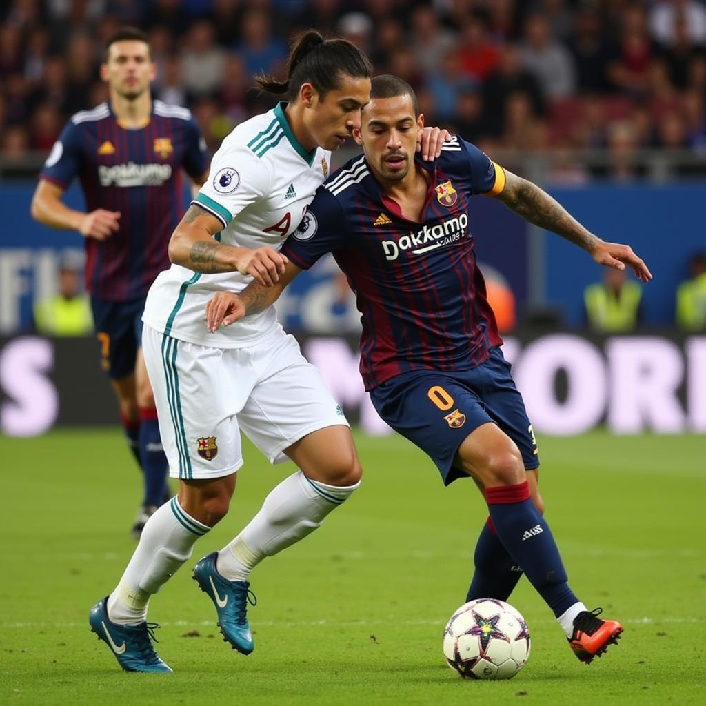 Jesús Murillo tranh chấp bóng quyết liệt.